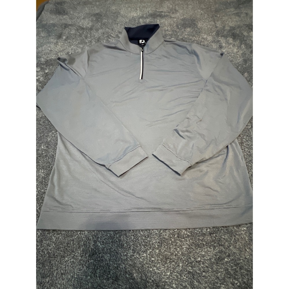 FootJoy Mens Grey Navy Striped Quarter Zip Golf Pullover Sweater Size Medium
